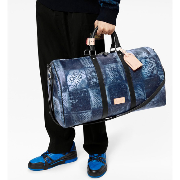 Louis Vuitton Keepall Bandouliere 50 Damier Salt Blue Logo Weekend Travel Bag - Picture 4 of 10